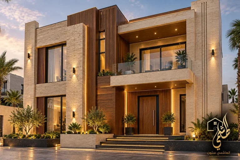 تشطيب واجهات باستعمال الحجر وبديل الباركيه